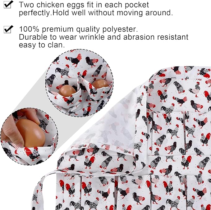 Egg Collecting Apron, 12 Pouches Chicken Egg Apron, Farmhouse Aprons for Chicken, Duck, Goose, Poultry Collection
