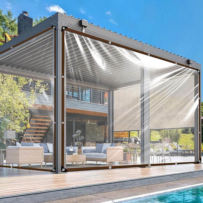 Clear Tarp 7x10 FT Waterproof Heavy Duty Vinyl Cover with Grommets for Patio Enclosure Plants Chicken Coop & Porch Winter Protection