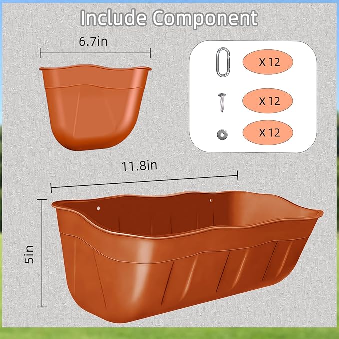 Chicken Feeder Waterer,Hanging Goat Feeders,Feed Trough 3.5 Quart 6 Pack,Hanging Fence Feed Trough for Poultry Livestock,Terracotta