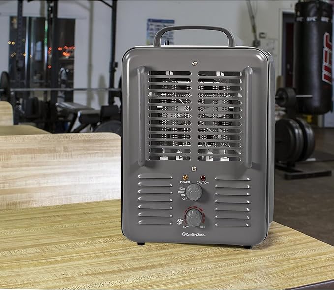 Comfort Zone Milkhouse Style Utility Space Heater with Adjustable Thermostat, Electric, Portable, 3-Prong Plug, Overheat Protection, & Tip-Over Switch, Ideal for Garage or Workshop, 1,500W, CZ798GR3