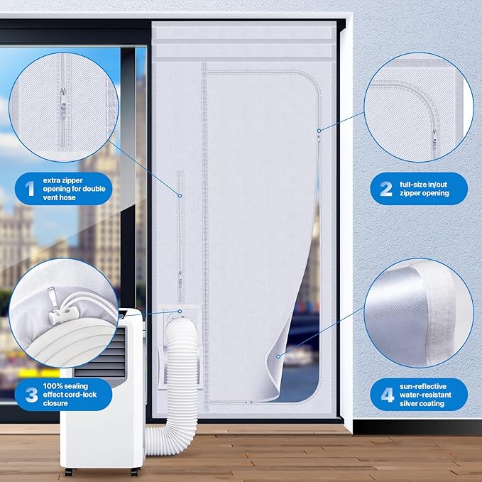 Loviga Portable AC Window Vent Kit for Sliding Door, 100% Sealing Portable Air Conditioner Window Kit Seal Kit for AC Unit Clothes Dryer, 31X86 Inch Length Adjustable, Waterproof, No Drilling