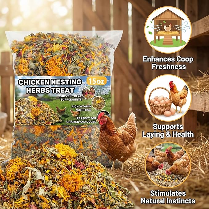 MAQIHAN 15oz Chicken Nesting Herbs - Dried Herbs for Laying Hens to Support Egg Production,Feather Quality,Daily Wellness,Natural Chicken Treats & Poultry Feed Botanical Mix for Coop