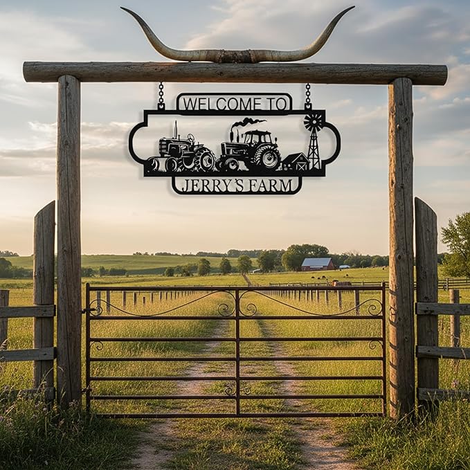 Personalized Metal Farm Sign, Custom Tractor Farm Metal Signs Outdoor, Custom Ranch Sign, Customized Large Hanging Family Name Welcome Sign for Farms, Ranch, Barn, Farmhouse