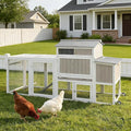 Wooden Chicken Coop with Wheels – Large Movable Outdoor Hen House with Waterproof Clear Sunlight Panel Roof, Nesting Box & Easy-Clean Tray – Spacious Backyard Poultry Tractor Grey