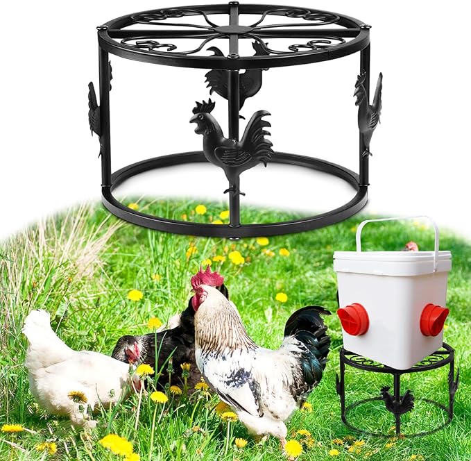 Metal Stand for Chicken Feeder Waterer, Heavy Duty Chicken Water Stand Holder, Iron Chicken Feeder Buckets Barrels Support Rack for Coop Poultry Indoor Outdoor (Black 1pc)