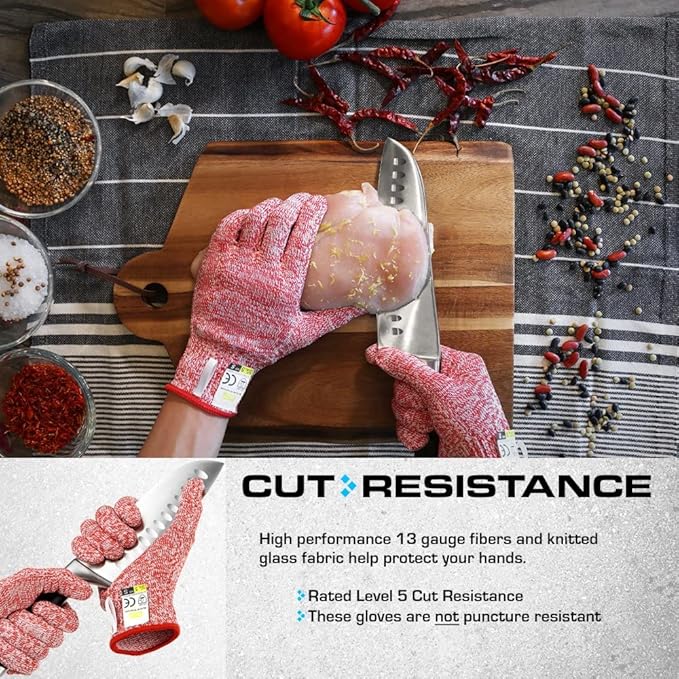 Glove Station Ultra Durable Series Cut Resistant Gloves - Cutting Gloves for Chefs, BBQ and Cooking - Level 5 Protection, Food Grade Safe Cut - Red, X-Large Size