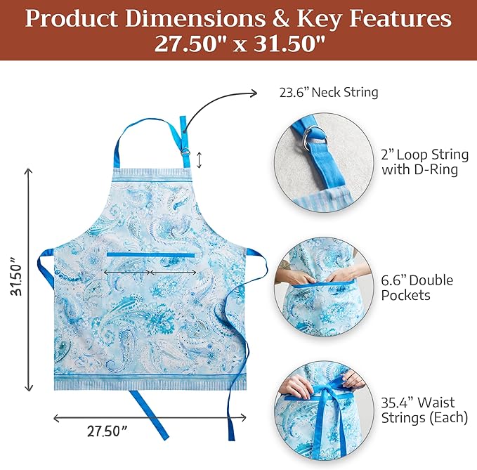 Maison d' Hermine 100% Cotton Apron for women with Pocket Kitchen Chef Apron for Men Cooking Easter Decorations