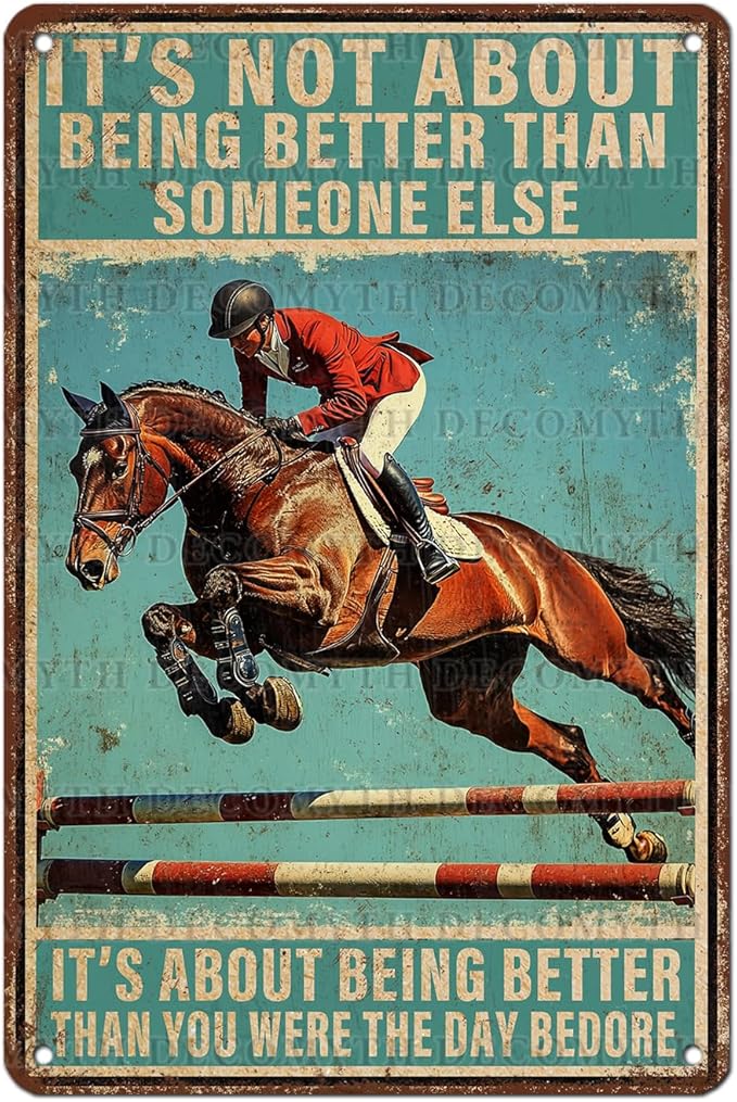 Vintage Tin Sign Horse Riding This is My Happy Place Tin Sign for Home Countryside Farm Farmhouse Backyard Patio Outdoor Wall Decoration 12 * 8inch