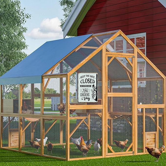 Warning Chicken Signs for Coop Funny Outdoor-Keep The Gate Closed No Matter What The Chickens Say Vintage Tin Signs for Chicken Coop Farm Outdoor Garden Yard Fence,8x12inch