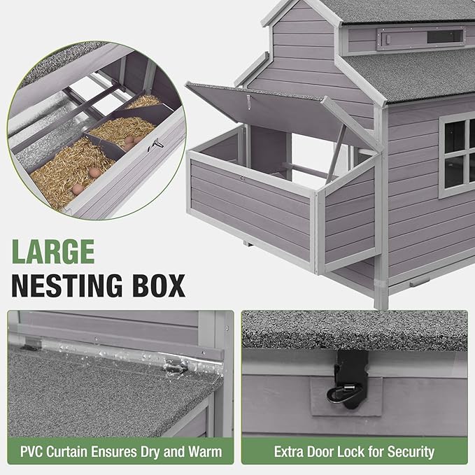 115’’ Large Chicken Coop with Run, Wooden Hen House with Nesting Boxes, Outdoor Poultry Cage with Waterproof Asphalt Roof for 8-10 Chickens, Chicken Tractor with Leakproof Pull-on Tray