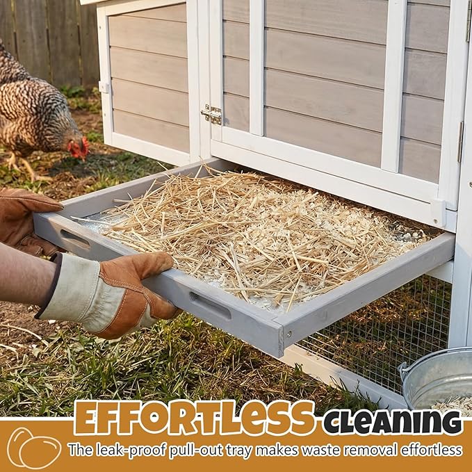 2-Story Wooden Chicken Coop, Outdoor Poultry House with Removable Leak-Proof Tray, 3 Nesting Boxes, 2 Perches Ventilation Metal Mesh, Rabbit Hutch for Small Animals, Backyard, Garden