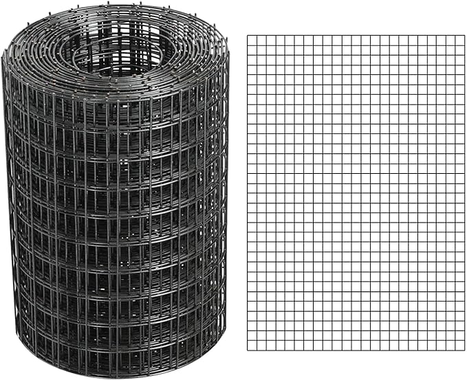 Black Hardware Cloth 4'' x 10' PVC Steel Vinyl Coated 1/2 inch Galvanized Wire Mesh Roll (19 GA) Chicken Wire Fence Roll, for coop Fences,Screen mesh, Rabbit/Snake Fences, Poultry enclosures, etc.