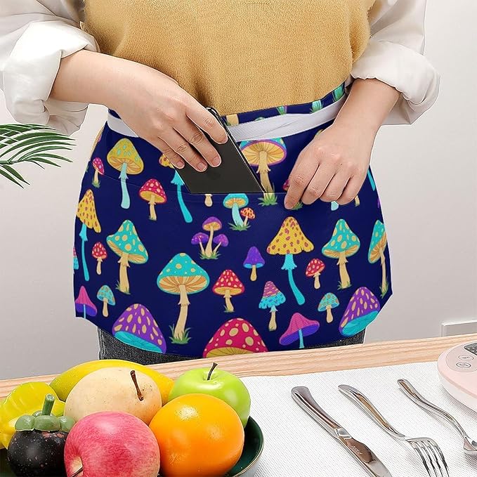 Unisex Apron for Cooking Server Waitress Half Waist Apron with 3 Pockets