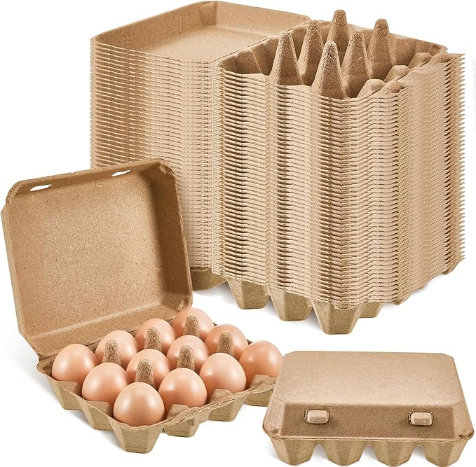 Rtteri 50 Pcs Egg Cartons Bulk 3x4 Style Egg Storage Containers Holder for Fresh Duck Quail Storage Kitchen Family Farmhouse (Natural Color)