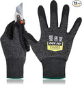 DEX FIT Level 5 Cut Resistant Gloves Cru553, 3D-Comfort Stretchy Fit, Power Grip, Professional Grade, Thin, Touch-Screen Compatible, Durable, Machine Washable; Black Gray M (8) 12 Pairs