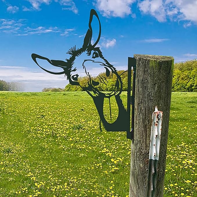 Farm Peeping Animal Metal Art Outdoor Decor Garden Fence Decoration, Farmhouse Backyard Hang Artwork Wall Decor, Outdoor Yard Art Patio Lawn Statue Gift for Loved Dad Grandpa (Donkey)