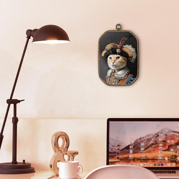 Hxlac Victorian Cat Rectangular Wall Art Framed, Vintage Cat Rectangular Wall Decor, Cottagecore Farm Animal Hanging Canvas Prints Wall Sculptures for Home Living Room Bedroom Decor, 7.1x10.2 Inch