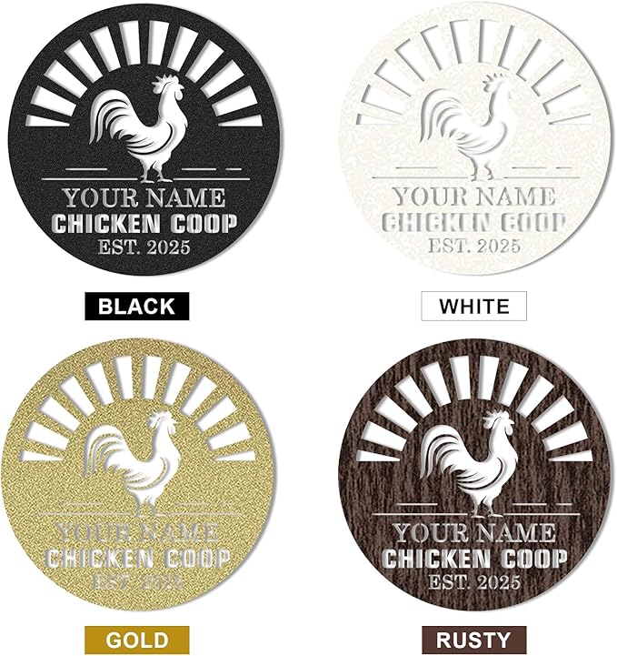Personalized Chicken Coop Signs, Outdoor Chicken Coop Decor, Vintage Farmhouse Wall Decor, Custom Metal Name Sign for Farm Yard Garden Home, Gifts for Chicken Lovers Color06