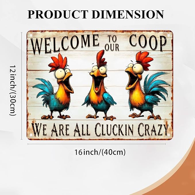 Funny Chicken Coop Sign Welcome to Our Coop Metal Farmhouse Wall Art Vintage Tin Novelty Decor for Hen House 8x12 Inch Gift 12X16Inch