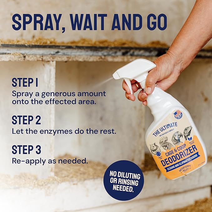 Hatortempt Chicken Coop Deodorizer & Cleaner Spray - 32 Oz, Unscented - Ammonia Control Odor Eliminator & Coop Refresher for Chickens