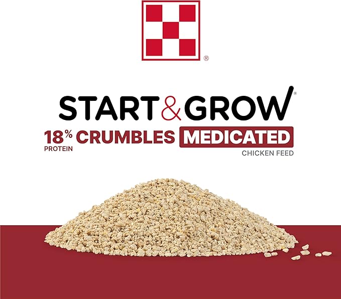 Purina Start & Grow | Medicated Chick Feed Crumbles | Food for Baby Chicks - 50 Pound (50 lb) Bag