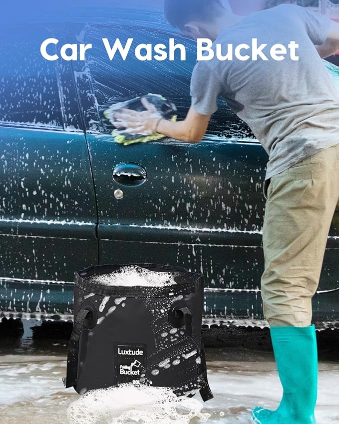 Luxtude Collapsible Bucket with Handle, Portable 5 Gallon Bucket for Camping, Fishing, Beach, Gardening, RV & Outdoor Emergency, Heavy-Duty & Ultra Lightweight Water Storage Container