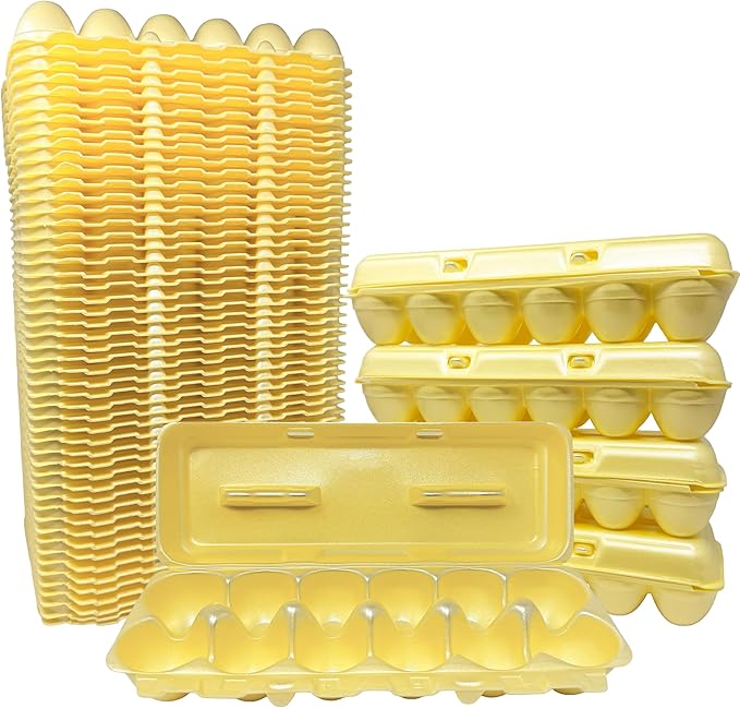 Cackle Hatchery Foam Egg Cartons for Chicken Eggs Holds 1 Dozen Eggs (Yellow, 50)
