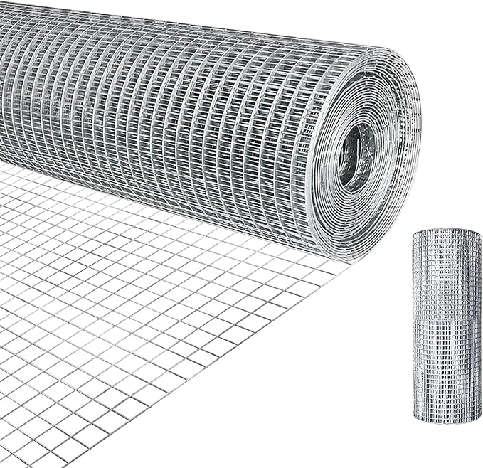 Hardware Cloth 1/2 inch 19Ga Double Hot-Dipped Galvanized After Welding Wire Fence Mesh Welded Metal Chicken Wire Fencing Roll (Silver 1/2 8X50)