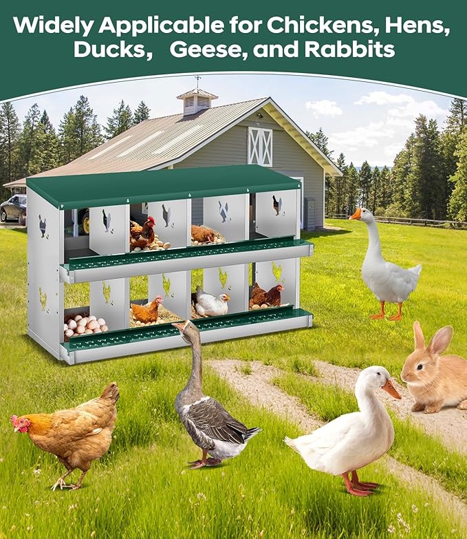 Chicken Nesting Box, 6/8/10 Compartment Metal Nesting Box,Wall Mount Chicken Nesting Boxes for Laying Eggs,Easy Egg Collection,6 Room Nest Boxes for Chickens
