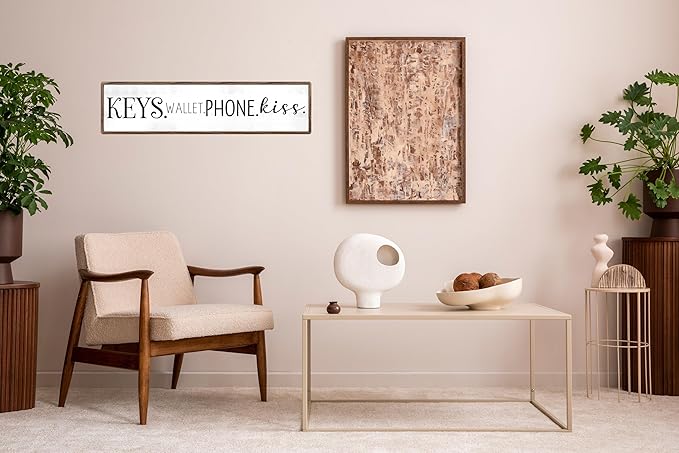CSWLJS Rustic Metal Signs Key Wallet Phone Kiss Sign Home Wall Art Decor Farmhouse Style Modern Wall Hanging Multi-Purpose Entryway Plaque for Living Room Bedroom Desktop Decor 4x16 in