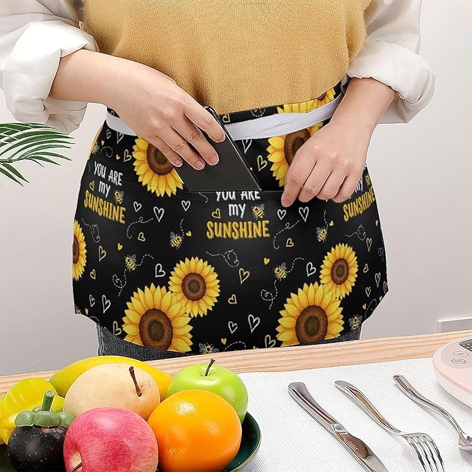 Server Apron with 3 Pockets Waist Waiter Waitress Half Apron Short Aprons
