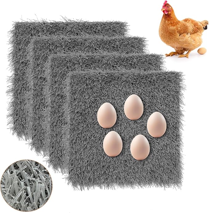 Hamiledyi Chicken Nesting Pads 4 Pcs Washable and Reusable Nesting Pads for Chicken Coop Artificial Grass Rug Carpet Synthetic Turf Mat Garden Lawn Bedding for Chicken Hen Small Pets(Grey, 12"x12")