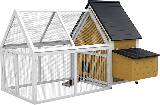 PawHut 65" Chicken Coop Wooden with Detachable Run, Outdoor Chicken House Poultry Cage Hen with Nesting Box, Removable Tray, Roosting Bars, Ramp, for Garden Backyard, Natural
