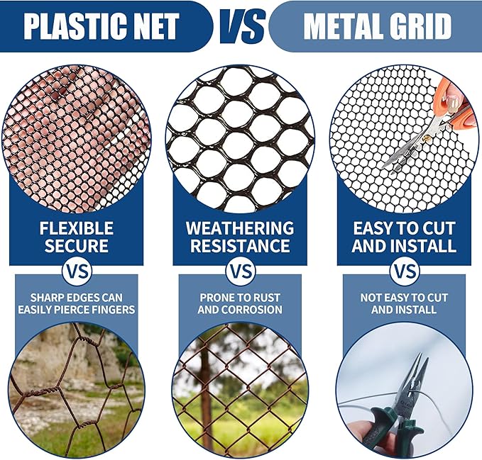 15.7IN x 20FT Black Plastic Chicken Wire Mesh Roll, 500GSM Heavy Duty Hexagonal Fencing - Garden Netting for Poultry, Dog Rabbit Barrier, Floral Craft Wire, Easy to Cut Durable Mesh Fencing