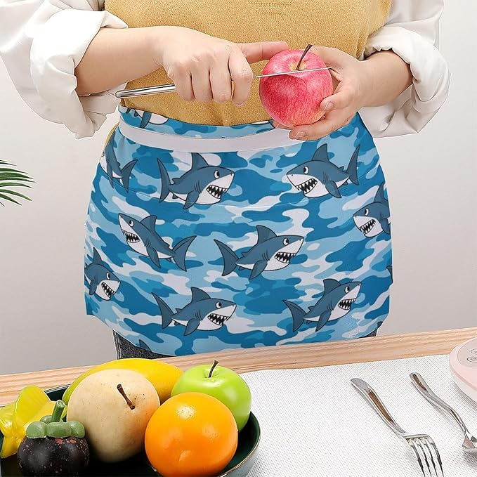 Server Waist Aprons Waitress Unisex Chef Works Half Apron with 3 Pockets