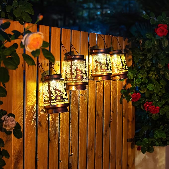 Wolf Solar Lanterns Outdoor Waterproof Hanging Solar Lights Wolf Gifts for Women Men Metal Decorative LED Wolf Lanterns for Garden Decor,Yard,Patio,Lawn,Tabletop,Pathway,Landscape