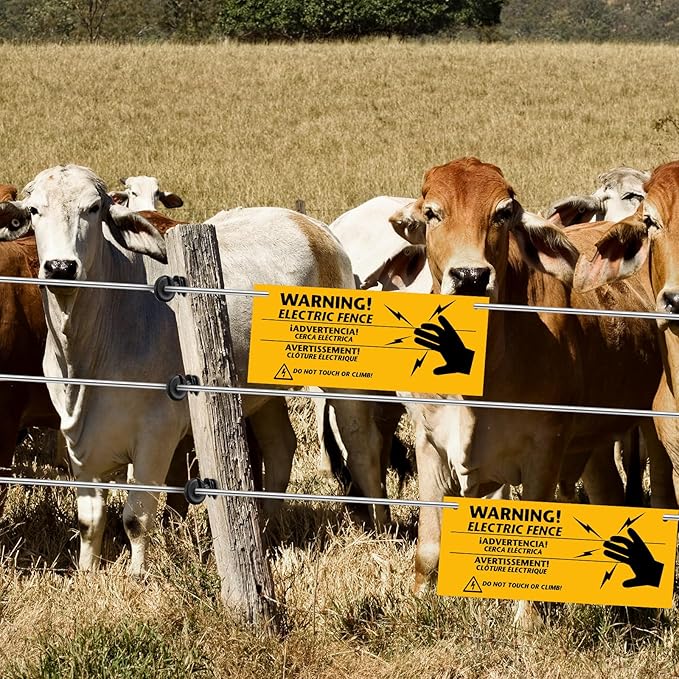 53 Pcs Electric Fence Set 250FT Electric Fence Wire 50 Pcs Electric Fence Insulators and 2 Pcs Electric Fence Warning Signs for Animal Husbandry Electronic
