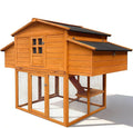 Pavilion 70" Large Outdoor Wood Chicken Coop for 6-8 Hens, with 2 Nesting Boxes, Leakproof Pull-Out Tray & PVC Curtains, Secure Walk-in Run with UV-Resistant Roof for Backyard Poultry