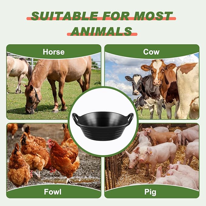 Maxdot 3 Pieces Rubber Feed Pan with Handles 3 Gallon Heavy Duty Livestock Feed Tub for Horses Goats Chickens Ducks Flexible Garden Farm Utility Bucket Harvest Tub for Vegetables Washing Soil Mixing