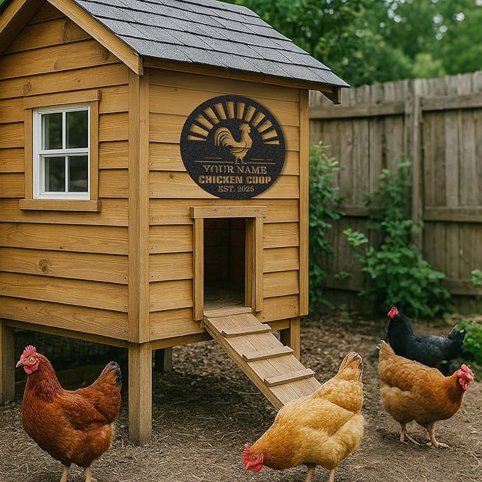 Personalized Chicken Coop Signs, Outdoor Chicken Coop Decor, Vintage Farmhouse Wall Decor, Custom Metal Name Sign for Farm Yard Garden Home, Gifts for Chicken Lovers Color06