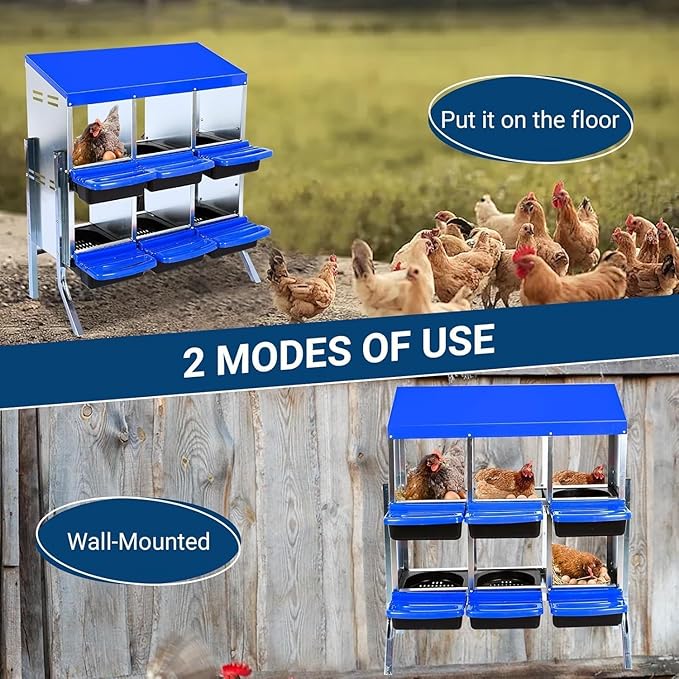 6 Hole Chicken Nesting Boxes - Nesting Boxes Chicken with Roll Away Design & Lid Cover,Easy Egg Collection, Hen Roosting Nest, Durable Poultry Laying Boxes for Hens