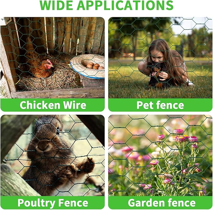16 x 600 Inches Chicken Wire for Floral Arrangements, Green Chicken Wire, Hexagonal Galvanized Wire Mesh for Poultry Barrier, Flower Arrangement, Crafts and Garden