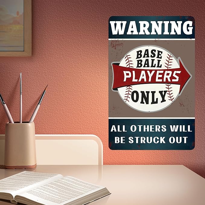 Yunruily (Warning Baseball Players Only) Funny Signs Boy Baseball Wall Decor-Baseball Posters Decor for Boys Room,Gifts for Boys Who Love Baseball 8x12 Inches