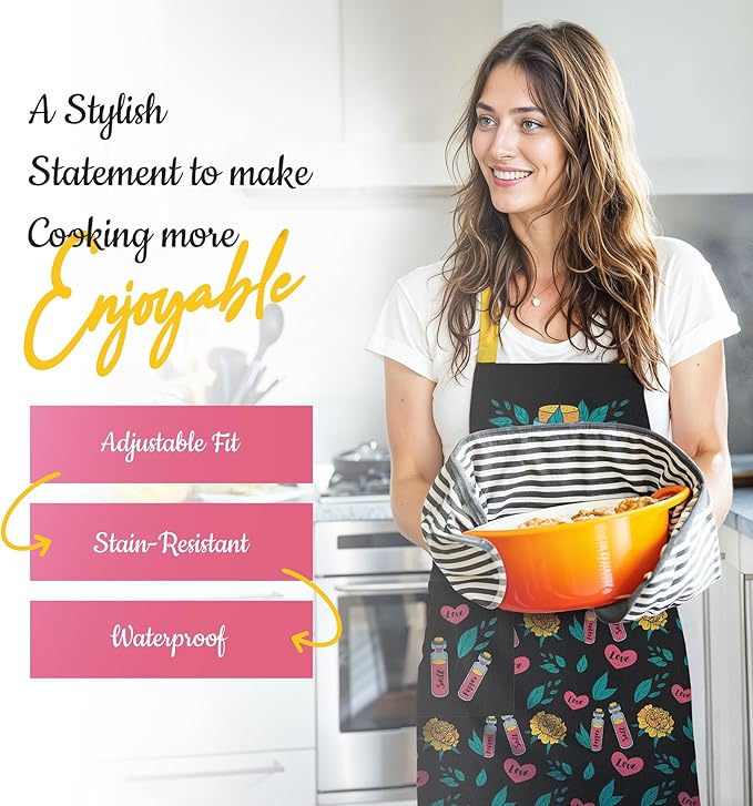 Waterproof Apron for Adults – Adjustable Fit with Deep Pockets, Stylish Cooking & Baking Apron for Women & Men