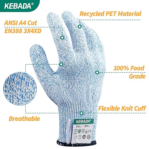 Kebada Cut Resistant Gloves, Food Grade Cut Proof Gloves for Kitchen, ANSI A4 Safety Protection, Ideal for Chef's Work, Medium (3 Pairs)