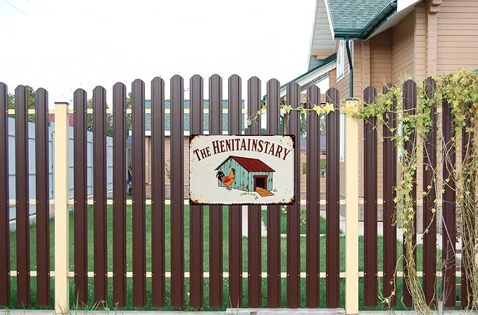 Henitentiary Sign - Funny Chicken Coop Metal Sign for Farmhouse, Patio, or Garage - 12x8 Inch Rustic Wall Decor, Door Plaque