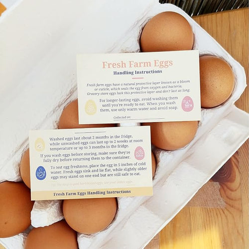 100 Pack Premium Fresh Farm Eggs Handling Instructions Care Accessories Cards Labels | Egg Blank Cartons 4 6 12 15 18 30 48 50 Count Basket Box Container Storing Extra Organizer -M06CH100