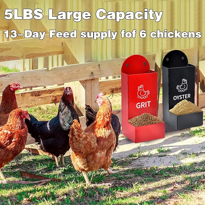 2 Pack Chicken Oyster Shell Feeder and Grit Device, Corner Chicken Feeder, Coop Accessories, Suitable for Hens and Chicks (Black+Red)