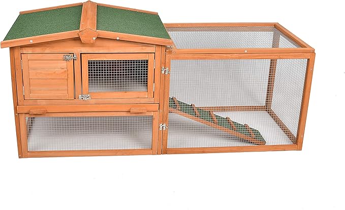 GOJOOASIS 60" Chicken Coop Outdoor Wooden Rabbit Hutch Poultry Cage with Run & Wire Fence for Backyard