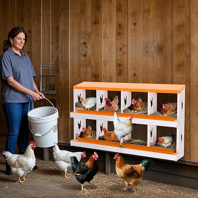 Nesting Boxes for Chickens - 8-Hole Premium Laying Boxes for Hens | Features Anti-Peck Design, Protecting Eggs & Space-Saving Style | Durable Nesting Box for Easy Egg Collection and Happy Hens